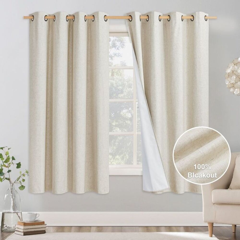 NICETOWN -  Blackout Noise Reducing Curtains, Linen T Beige